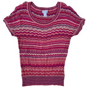 Motherhood Maternity Womens Short Sleeve Scoop Neck Pink Chevron Sweater Size S